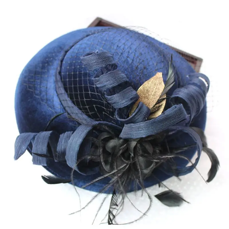 

Women Fascinators Pillbox Hat Velvet Lace Jacquard Mini Feather Top Cocktail Tea Party Mesh Ribbon Hair Clip Banquet Costume