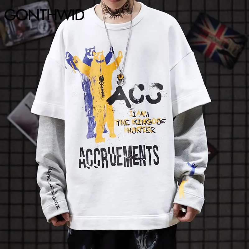 GONTHWID граффити печати ложные 2 шт. пуловер Кофты Уличная толстовки хип хоп Harajuku