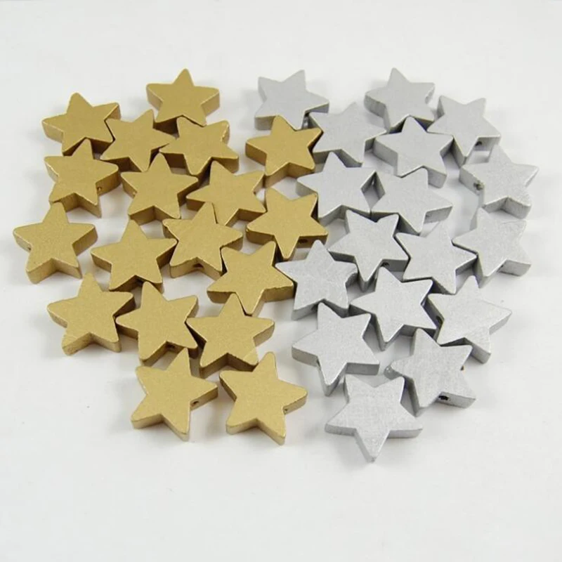 

50pcs Wooden Beads Five-pointed Star Natural Ball Wood Spacer Beads for Jewelry Making Toy DIY Bracelet Necklace