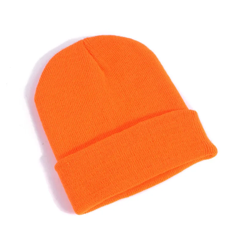 Orange Милые зимние шапки бини вязанные одноцветные модные шапки осень зима унисекс теплая шапка s Дамская Повседневная Хип-хоп шапка с вышивкой - Цвет: Orange