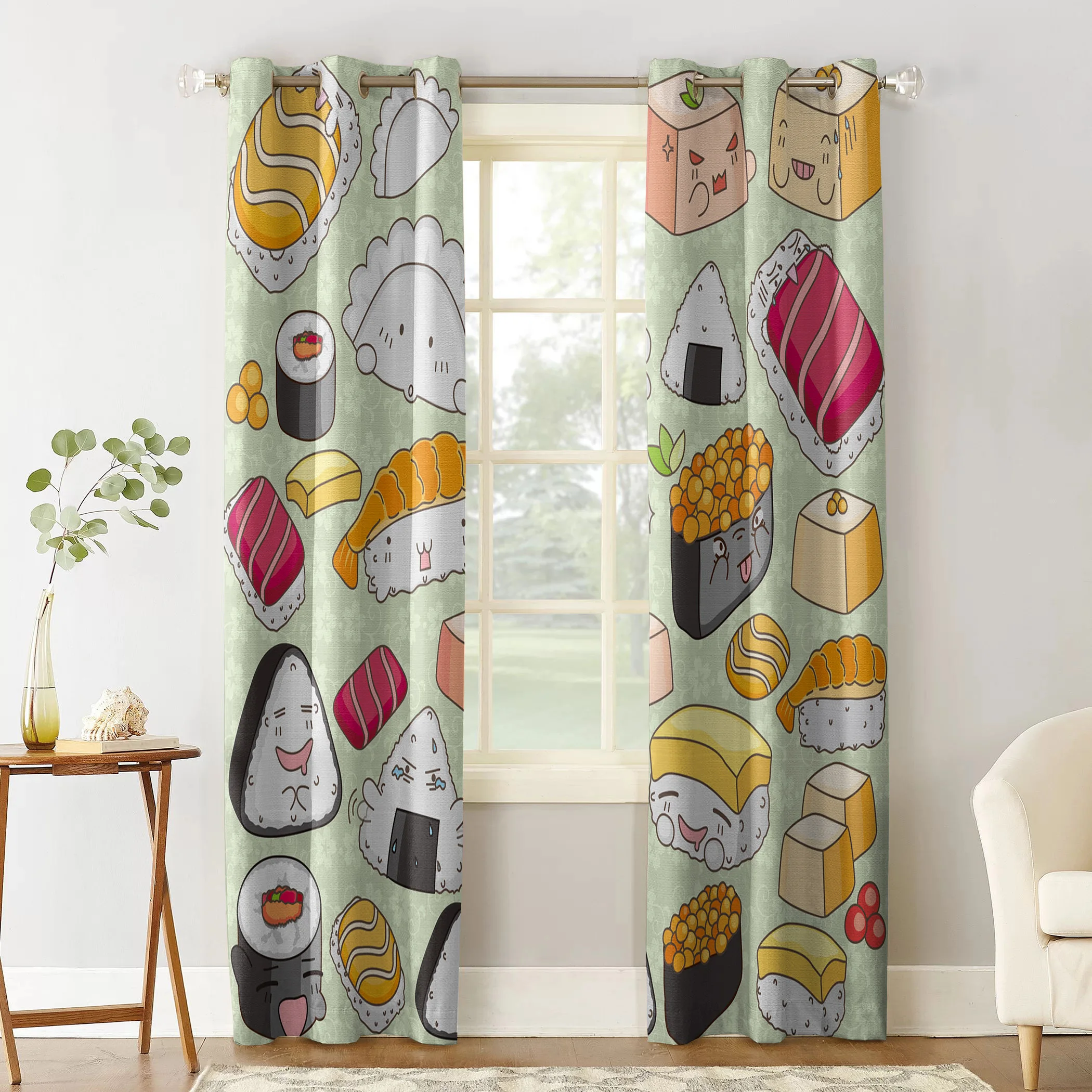 Занавеска для окон с принтом в японском стиле суши | Дом и сад