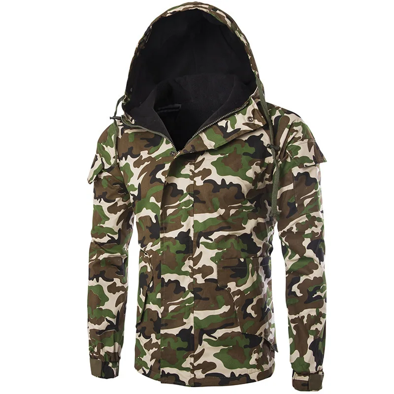 

2020 New European Style and European Style Men's British Camouflage Cotton-padded Jacket Trend Men's Plush Thick Hooded Jacket