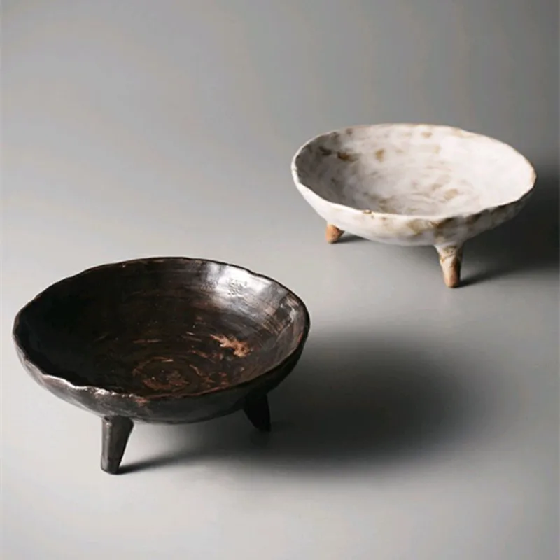 

High Leg Tea Cake Tray Chinese Zen Coffee Table Dessert Snack Plate Dried Fruit Tray Exquisite Small Fruit Tray Ceramic Home