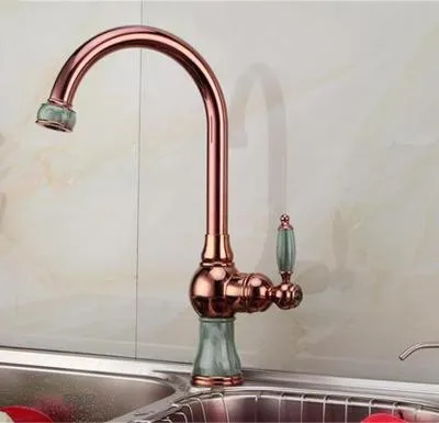

European style simple bathroom jade faucet bathroom gold, basin faucet hot and cold above counter, can be rotated basin jade tap