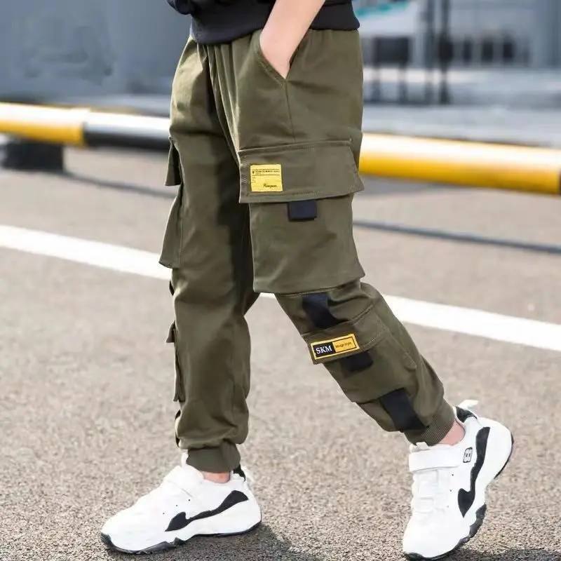 EACHIN Boys Pants Boys Pants Solid Cargo Pants Teenage Boy Multi-Pocket Trousers Kids Spring Autumn Boys Casual Pants Streetwear