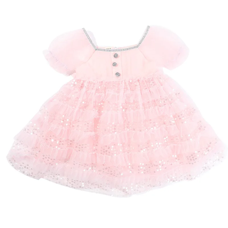 

Kids Dress For Girls 2021new Bright Puff Sleeve knee-Length Dress Summer Prom Dress Birthday Girls Baby Girl Clothes 2-8 Year