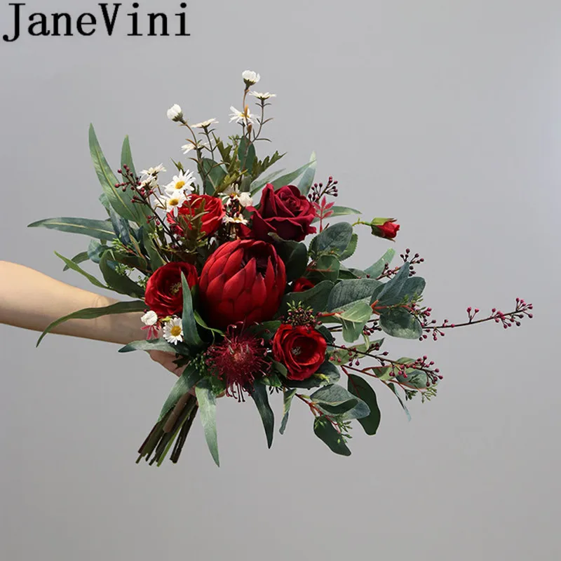 JaneVini красный цветок императора бордовые пионы, розы свадебный букет Флер мариейдж старинные невесты Искусственные цветы Свадебные букеты
