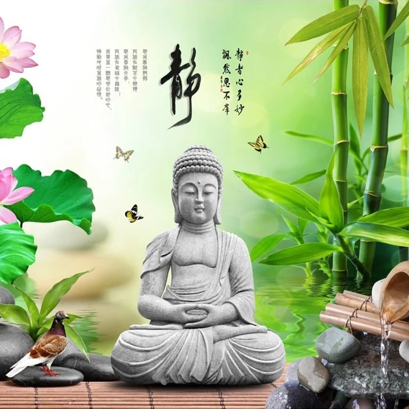 Фотообои с объемным камнем Будды бамбуковый лес Стоун лотоса фотообои для