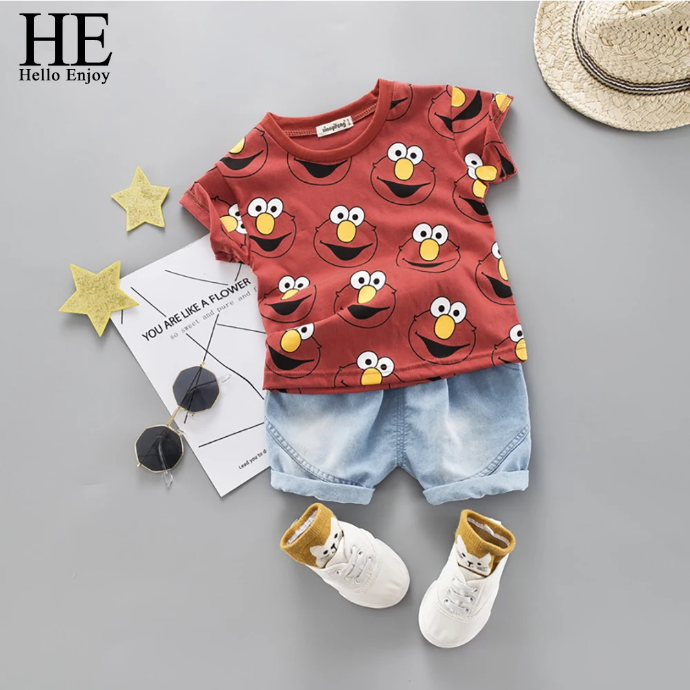HE Hello Enjoy/ г. Комплект детской одежды для мальчиков, летняя детская одежда рубашка с короткими рукавами и галстуком-бабочкой+ клетчатые шорты, костюмы