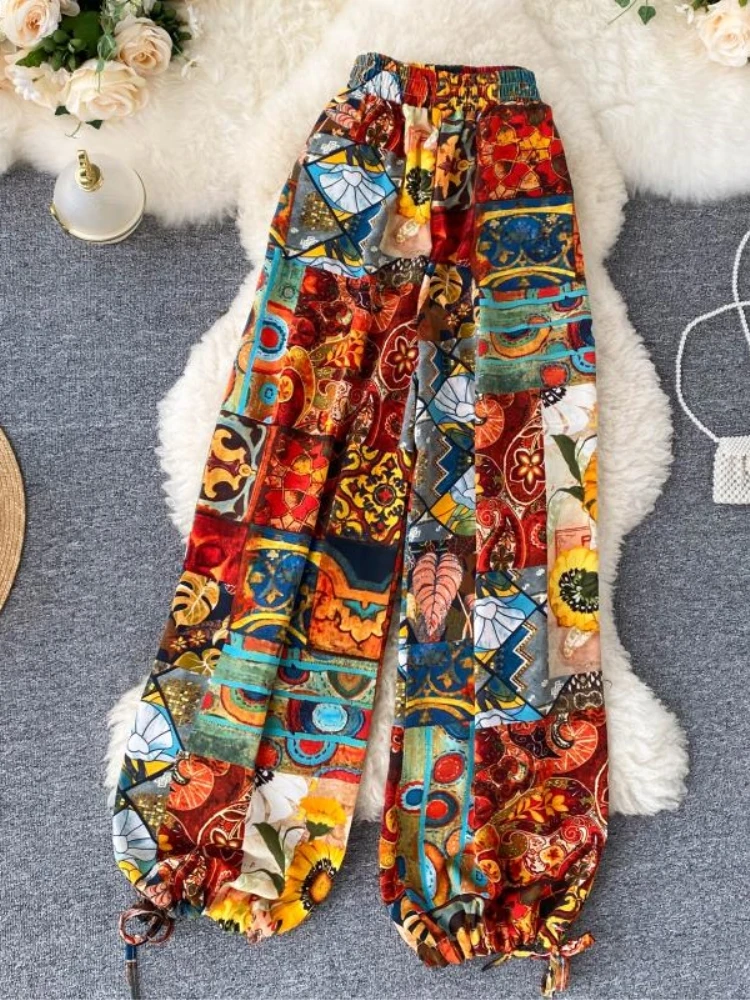 

trousers women 2021 spring summer clothes vintage streetwear fashion loose casual graffiti high waist beach pants hot pants