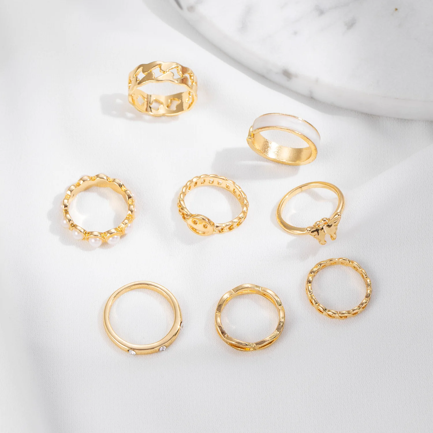 Набор колец с жемчугом для женщин комплект в стиле ретро бабочкой и смайликом