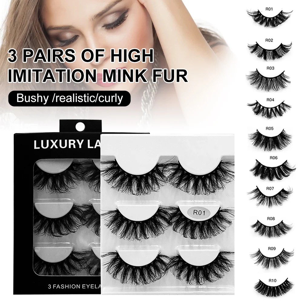 

3 Pairs Eyelashes Handmade Natural False Eyelashes Faux Mink Eye Lashes Reusable Eye Makeup for Various Occasions
