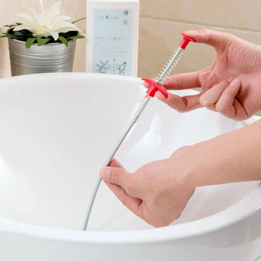 

4 Pcs Kitchen Through Sewer Dredging Device Spring Clip Pipe Household Cleaning Tool for Home Restaurant (Red)