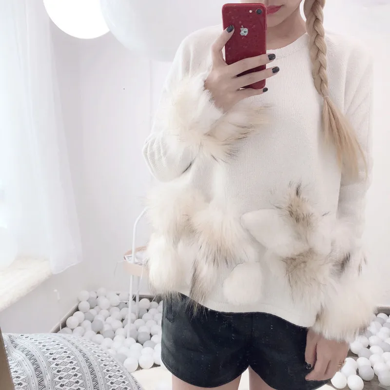 DEAT 2020 Новый Зимний вязаный пуловер с круглым вырезом рукава мехом свободный