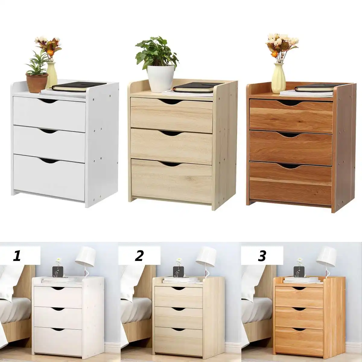 

Простой Современный стильный прикроватный столик с 3 завязками, полка для спальни, прикроватный шкаф из массива дерева, ящики для хранения, ...