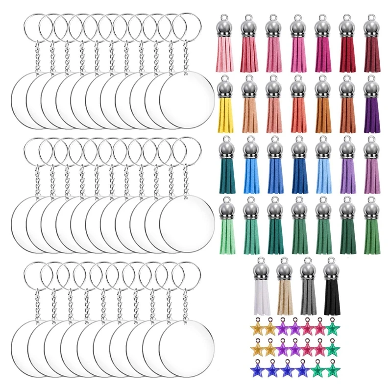 

Acrylic Key Chain Blank Transparent Key Chain Kit Includes Acrylic Blank Tassel Star Pendants Key Chain Ring Jump Ring D5QB