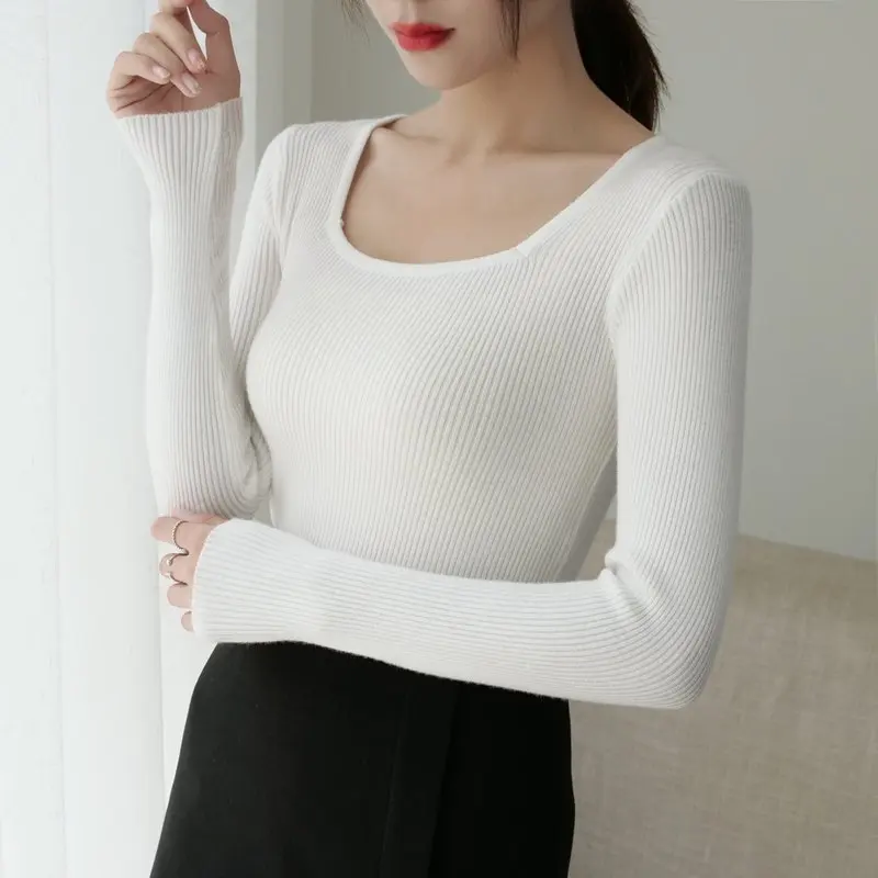 Пуловер женский зимний вязаный с длинным рукавом белый черный 2021 | Женская одежда