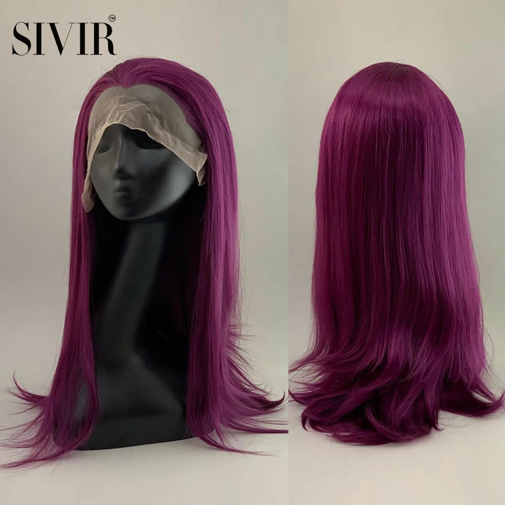 

Sivir Synthetic Wigs For Women 24inch Long Straight wig Purple/Red Color Part Lace wig Party/Daily Heat Resistant Fiber