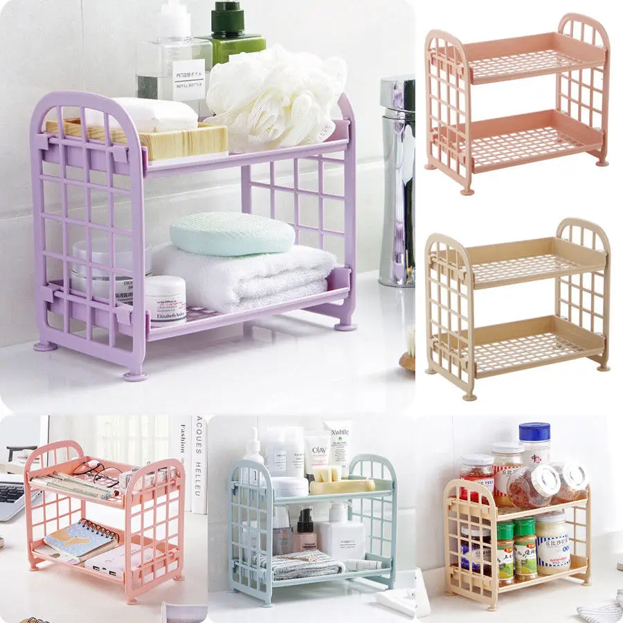 

Household 2 Layers Kitchen Bathroom Plastic Square Storage Organizer Shelf Rack New Style Solid
