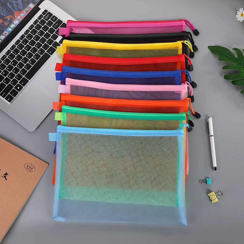 

5pcs Mesh Pouch Waterproof Zipper File Bags Portable Document Pouch Multipurpose Travel Bag Cosmetics Accessorie Office Supplies