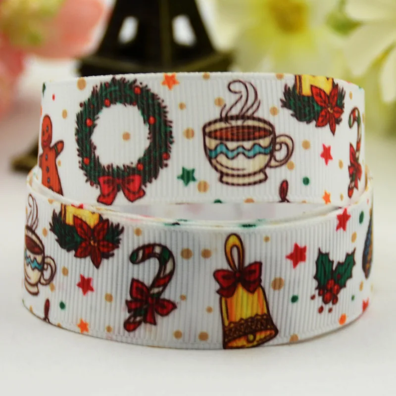 

25 38mm 100yards Christmas Present Cartoon Printed Grosgrain Ribbon Christmas Decoration Gift Wrapping Christmas Art Craft