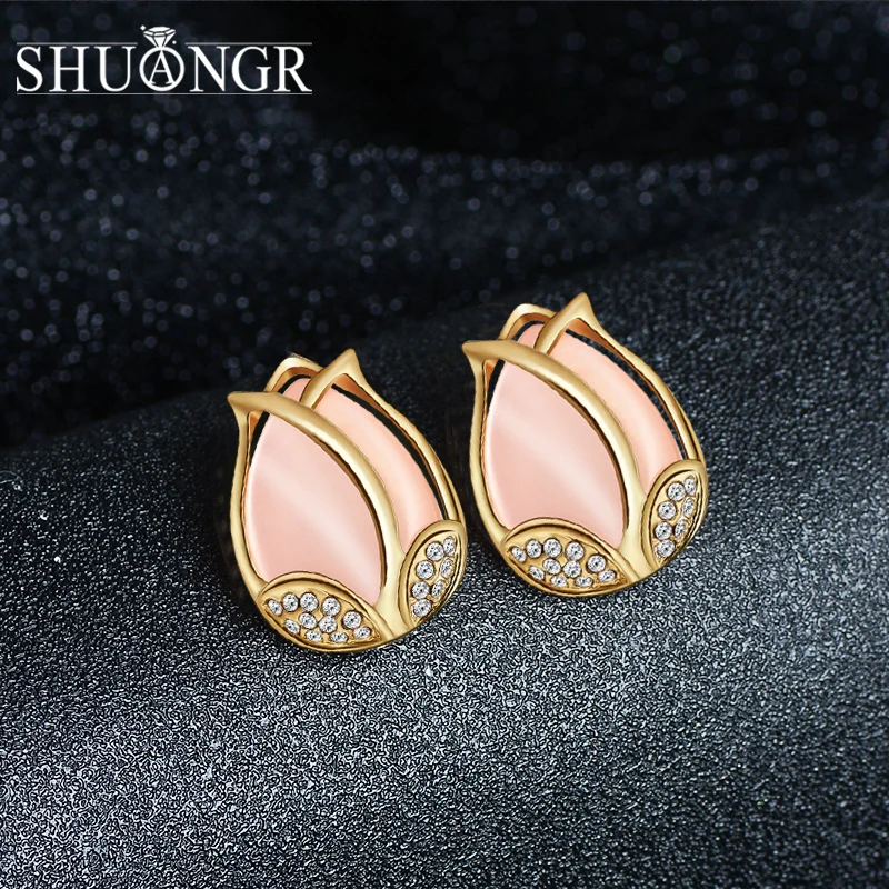 SHUANGR Свадебные Благородные Ювелирные наборы натуральный камень розы цветы