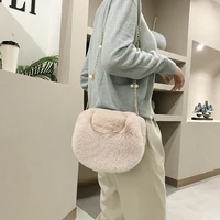 metal handle plush tote bags pearl chain bag for women 2021 soft fluffy bags furry luxury designer handbag fur shoulder bags sac