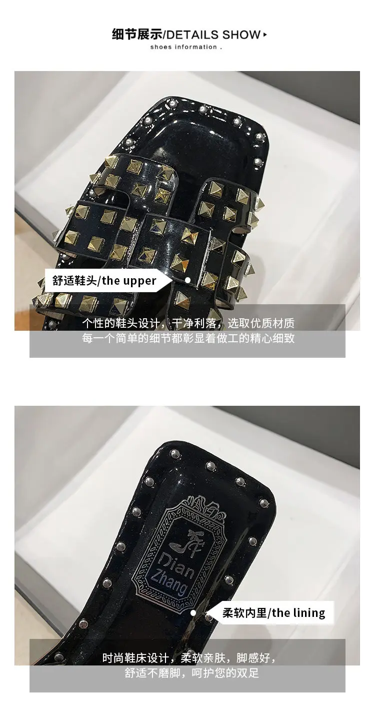 

Summer ladies slippers sexy flat rivet shoes fashion black yellow orange square open-toed slippers