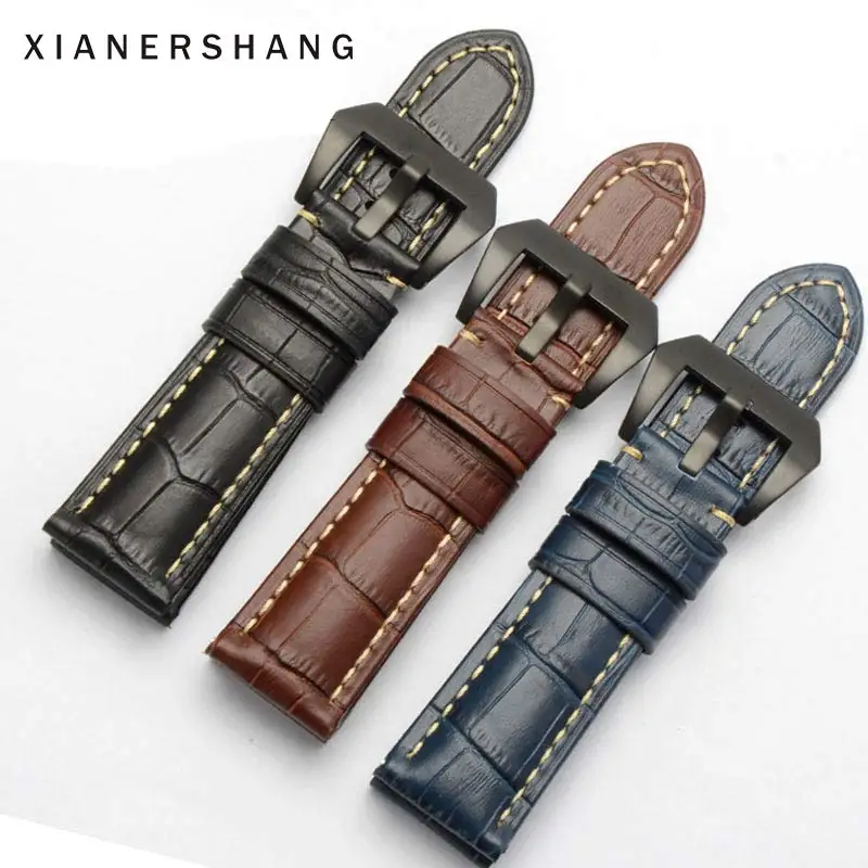 

Crocodile Pattern Cowhide Watchbands Handmade Genuine Leather Belt 22MM 24MM 26MM Watch Band Stainless Steel Pin Buckle Strap