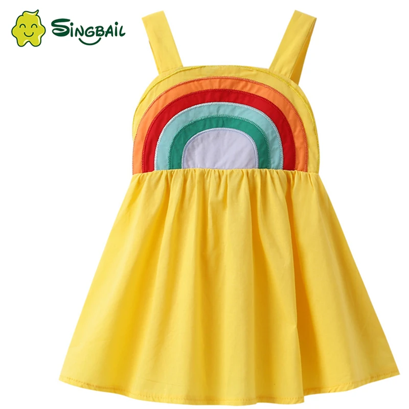 Kids Dress for Girls Summer Baby Girl Clothes Children Toddler Princess Sleeveless Chiffon Rainbow Sling Dresses Vestido | Детская