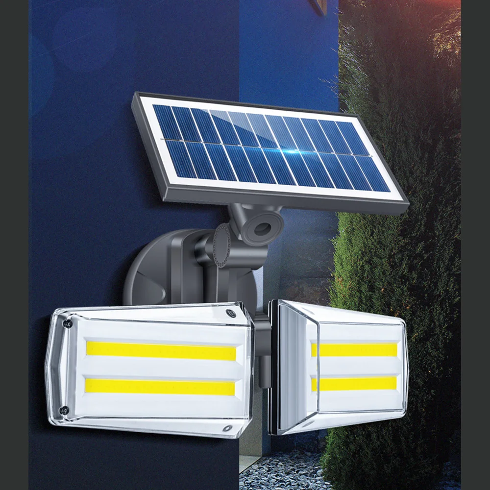 

Solar Wall Lamp Microwave Radar Human Body Induction Sensor Lighting Double Head Rotatable Waterproof Solar Street Light 42 Led