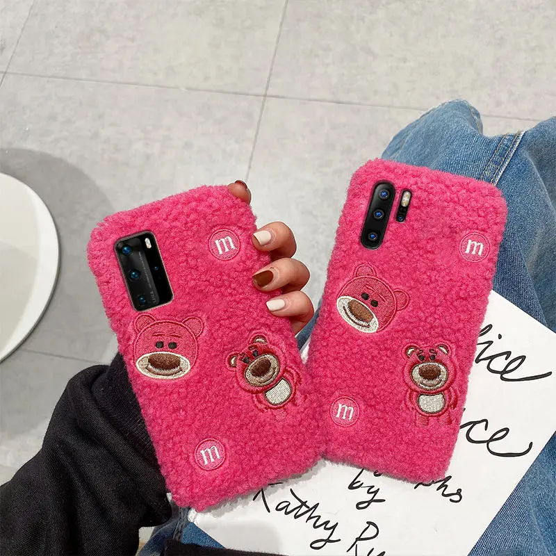 

For Huawei Y6 Y7 Y9 Prime 2019 Y9S P Smart 2019 Honor View 20 Pro X10 10I 10X Lite 9X 8X 7X 8A TPU Embroidery Rose Red Bear Case