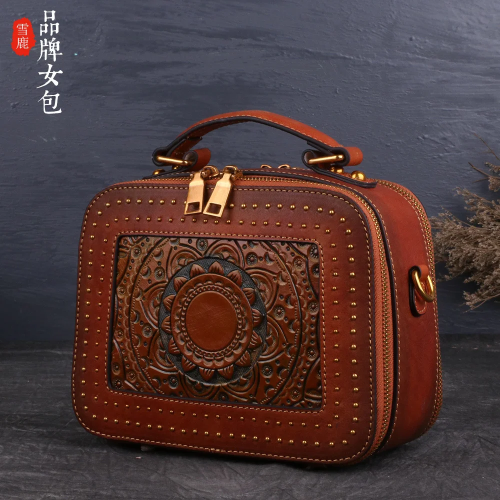 

Summer new leather women's bag top layer cow leather women's handbag totem embossing one shoulder slanting women's bag trend