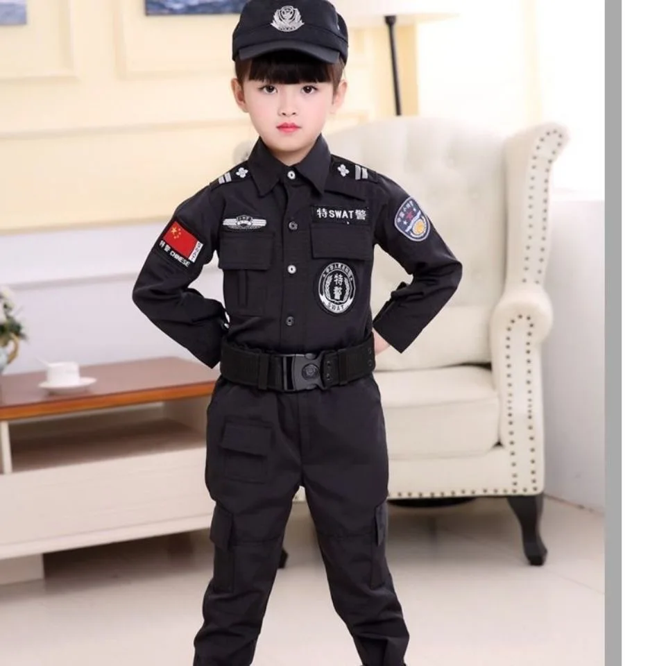 Boys Policemen Costumes Children Cosplay for Kids Army Police Uniform Clothing Set Long Sleeve Fighting Performance Uniforms |