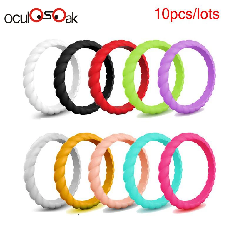 Hot Fashion 3mm Thin Braided Silicone Ring For Women Wedding Rings Sports Hypoallergenic Crossfit Flexible Rubber Finger Ring