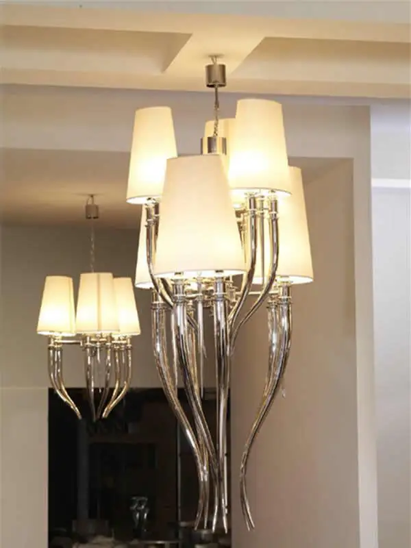 Европейские современные белые ткани железная подвеска в форме рога светильник