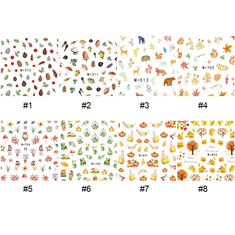 Красочные переводные наклейки цветы кленовые листья для ногтей смешанные узоры