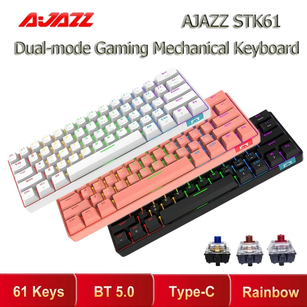 61 key stk61 mechanical keyboard, with USB cable and Bluetooth, supporting 5.0 dual mode, wireless and rainbow light