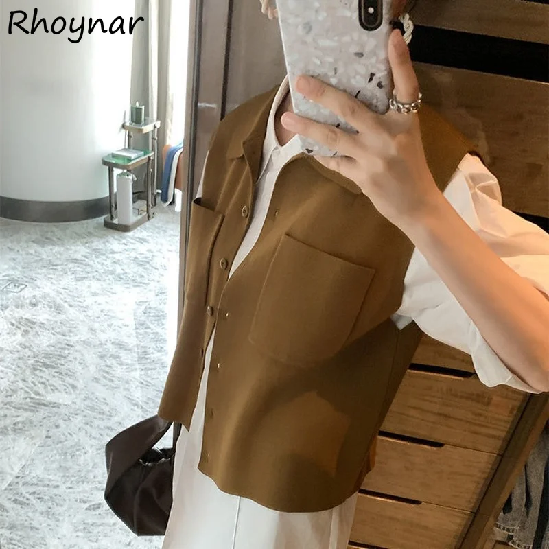 

Waistcoats Women Solid Loose Pockets Casual Single Breasted Vintage Autumn Fashion All-match New Arrivals Hot Sale Ins Female