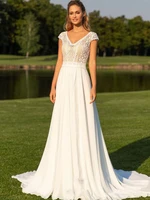 v neck a line wedding dresses bohemian robe de elegant satin boho bridal gowns backless vestido de noiva plus size wedding dress