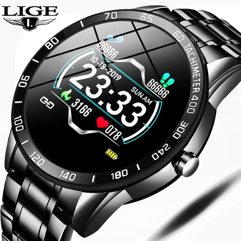 Cheap LIGE New Steel Smart Watch Men Waterproof sport For iPhone Heart rate blood pressure call Information smartwatch Fitness tracker