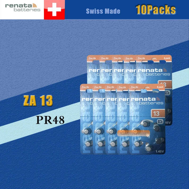 10 упаковок (60 батарей) XRenata Maratone размера плюс A13 13A ZA13 13 PR48 Zinc Air 1 45 V Аккумулятор для