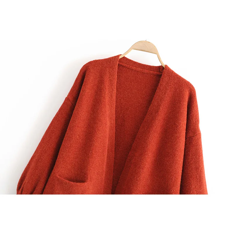 Модный женский кардиган Za Осень-зима 2019 однотонный v-образный вырез длинный рукав