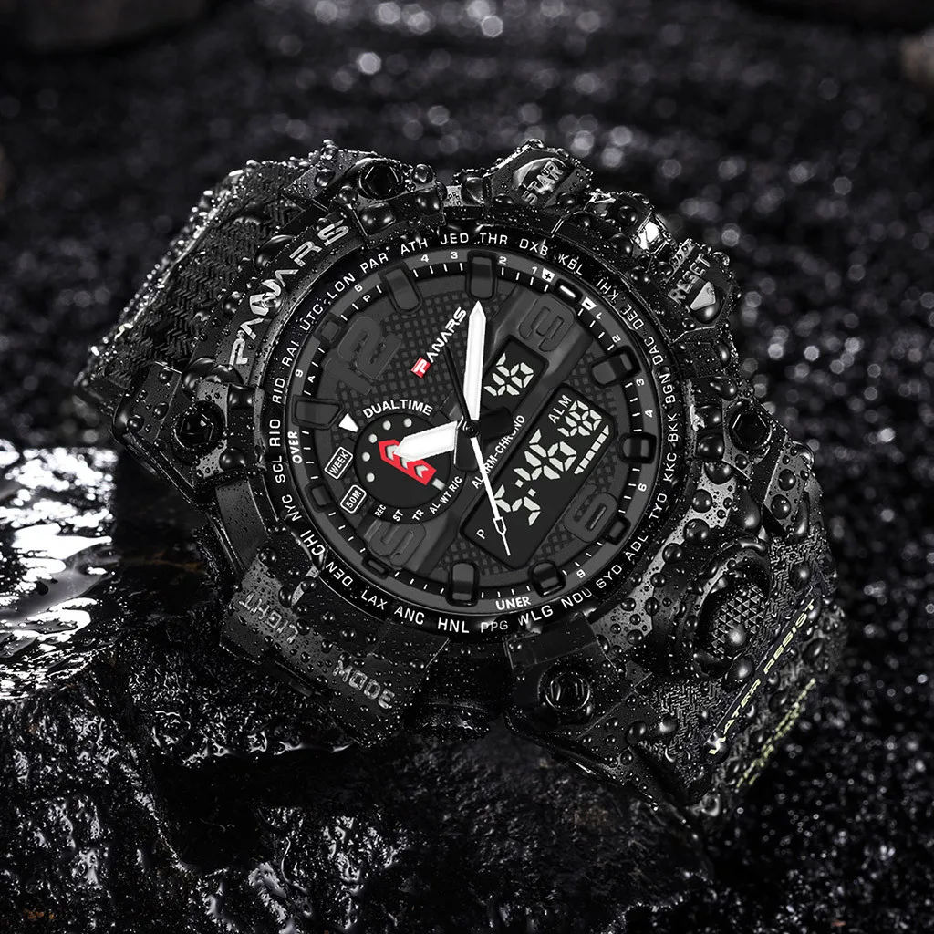 Мужские многофункциональные военные спортивные часы с двумя циферблатами