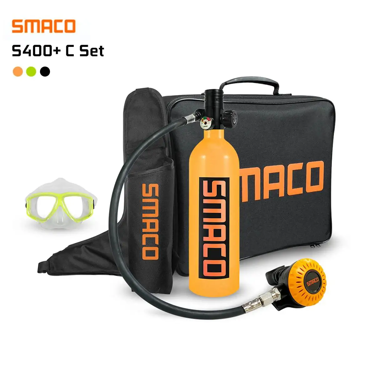 

S400 Plus Set 1L Mini Scuba Diving Cylinder Oxygen Tank Dive Respirator Air Tank Hand Pump Snorkeling Breath Diving Mask Glasses