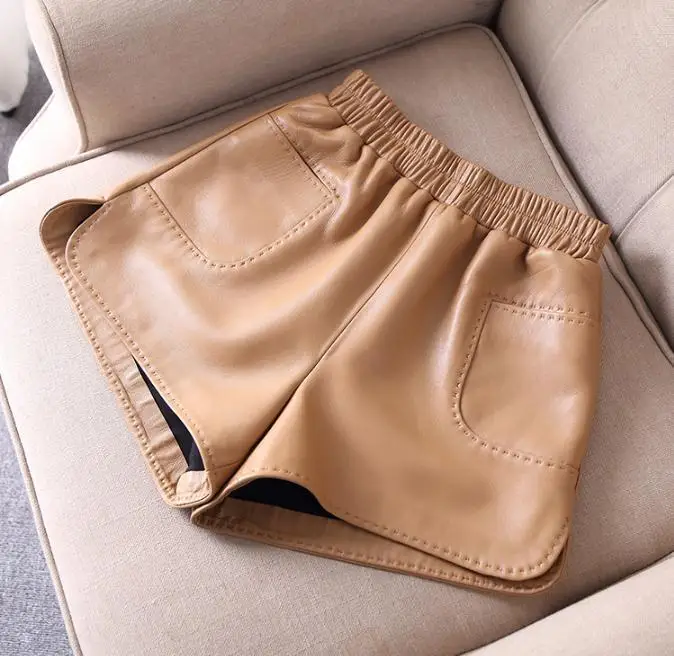 New Arrival Designer Sheepskin Real leather short pants Women's High Quality Genuine Leather Pockets pants C596