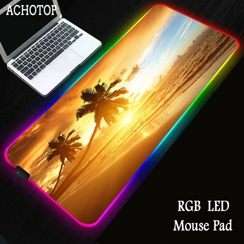 

Пляжный Пейзаж пользовательские большие RGB Мышь Pad точность блокировки край компьютер Красочный световой стол коврик резиновые удобные туф...