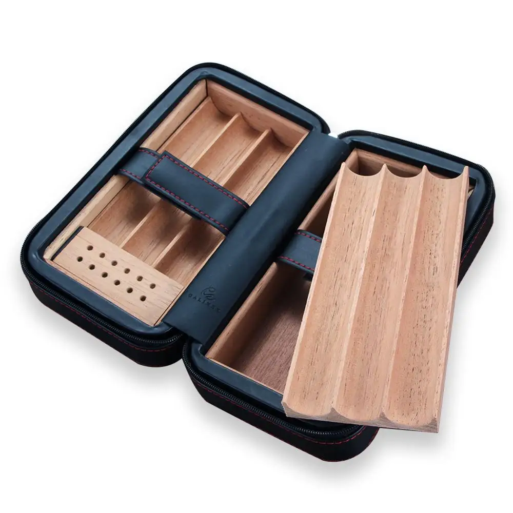 Чехол для сигар из кедрового дерева Дорожный Кожаный чехол с увлажнителем