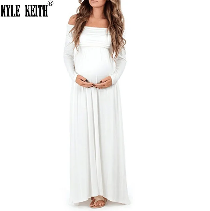 Длинное платье для беременных, элегантное приталенное платье с открытыми плечами, платье-стрейч макси для фотосессии