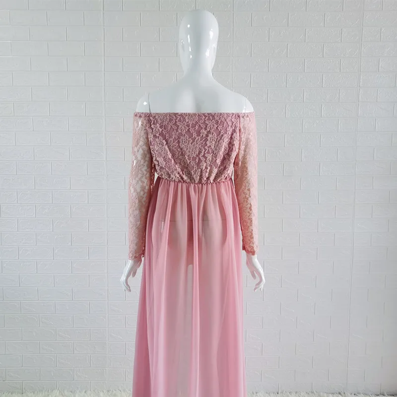 

Le Couple 2018 Pregnant Dress Chiffon Maternity Dresses for photo shoot Slash Neck Maternity Photography Maxi Dress Long Sleeve